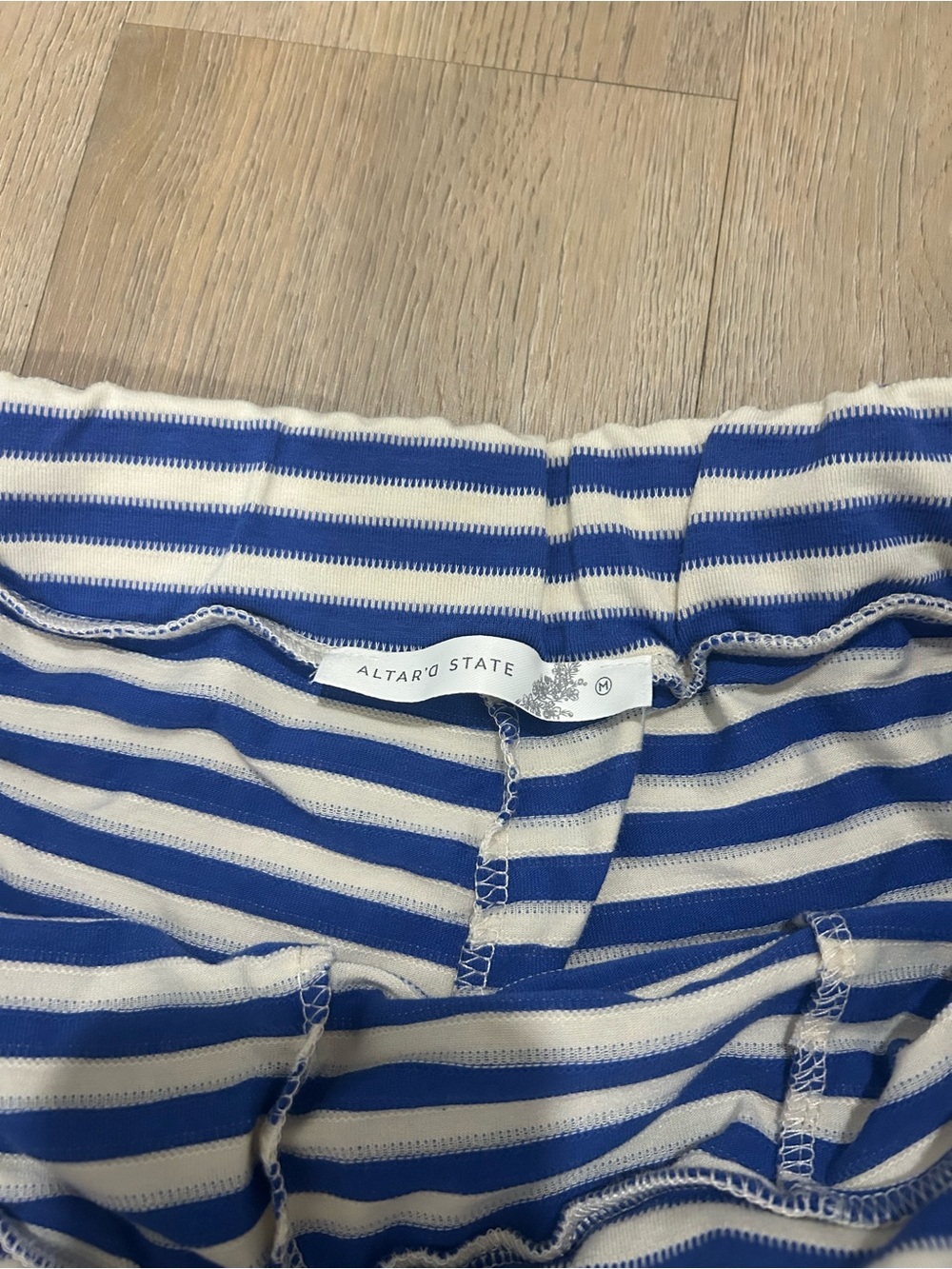 Altard State Blue & White Striped Cotton Lounge Set - Short Sleeve Top & Shorts - Picture 4 of 8